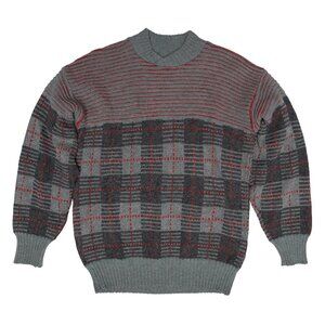 EMEK (Russia) Vintage District Tartan Jacquard Wool Rib Stitch Jumper : M